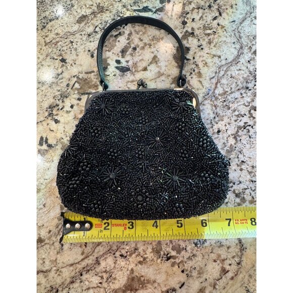Prestige & York Beaded Evening Bag With Handle Black Satin Interior Clasp - Picture 6 of 7